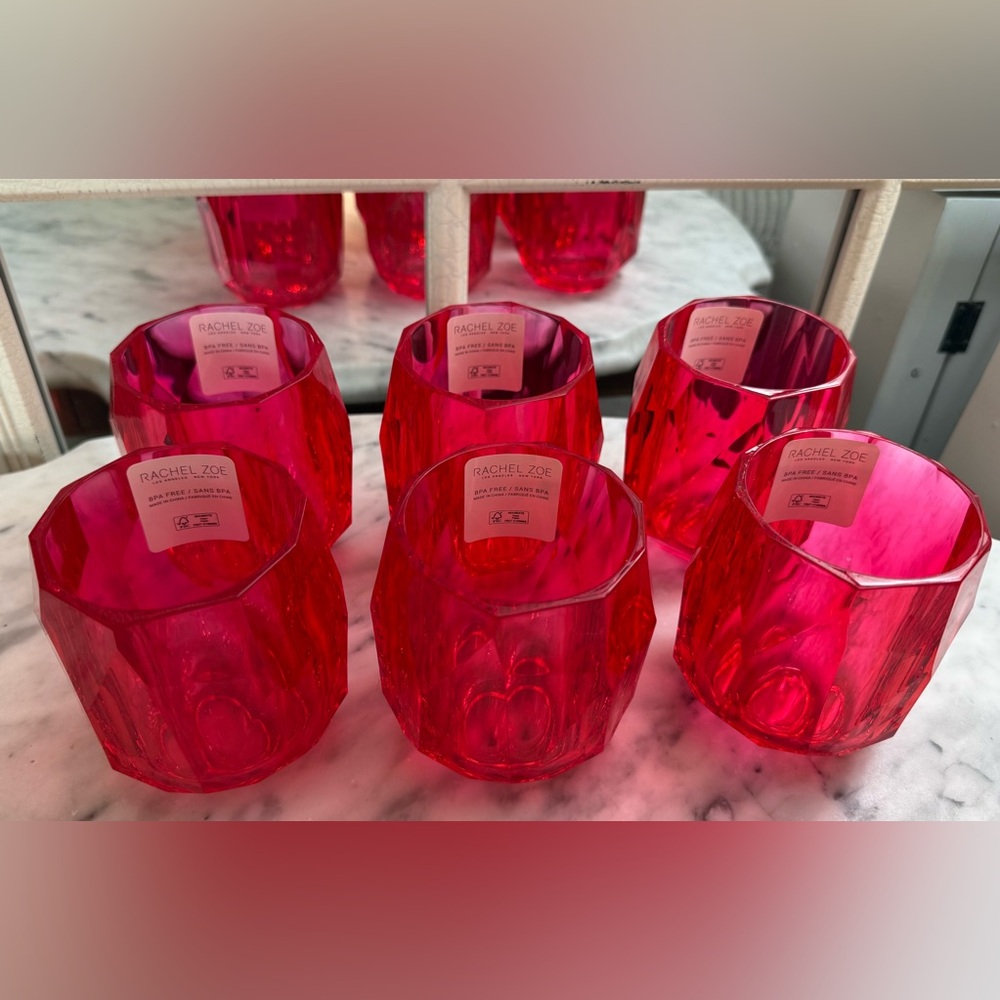 Rachel Zoe Ruby Red Acrylic Faceted Tumblers - Set 6 - New!